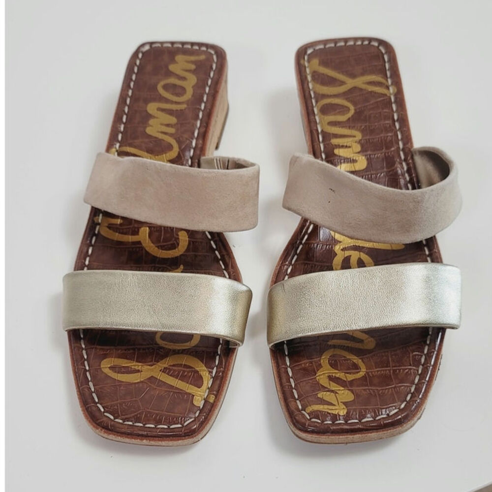 SAM EDELMAN VENA SANDALS IN GOLD/NATURAL, SZ 9.5